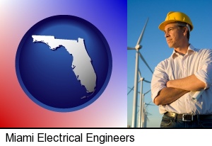 an electrical engineer, with windmills in the background in Miami, FL