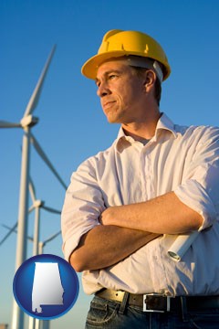 an electrical engineer, with windmills in the background - with Alabama icon
