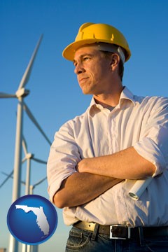 an electrical engineer, with windmills in the background - with Florida icon