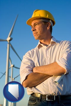 an electrical engineer, with windmills in the background - with Nevada icon