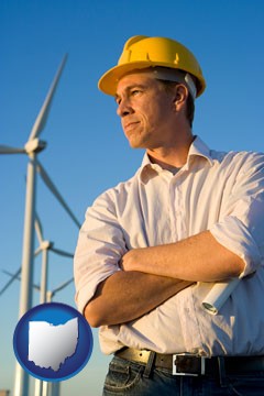 an electrical engineer, with windmills in the background - with Ohio icon