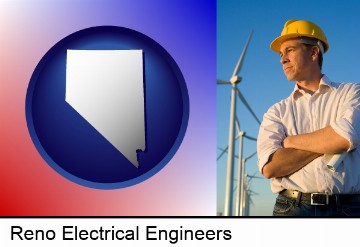 an electrical engineer, with windmills in the background in Reno, NV